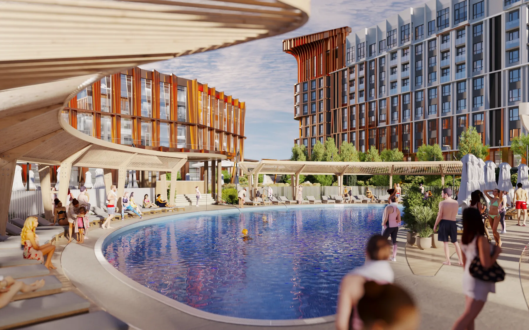 Открытый бассейн между корпусами Rizalta Resort